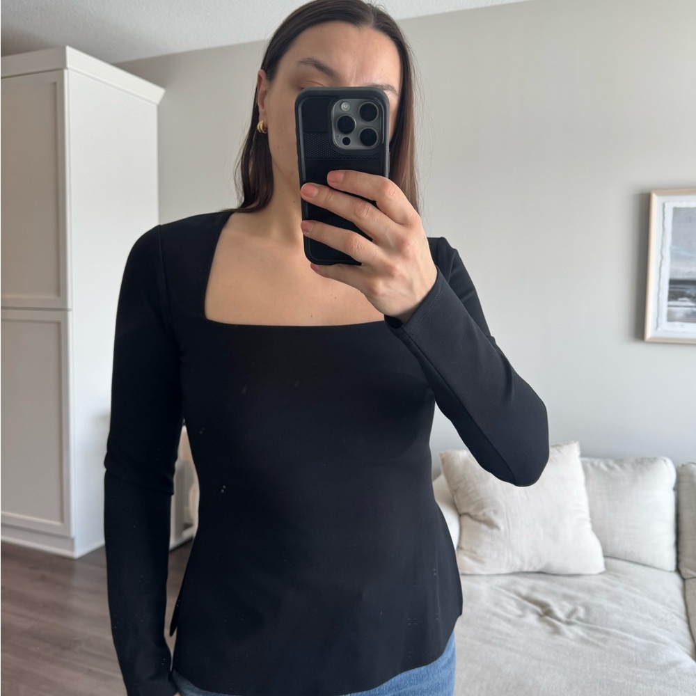 Aritzia Babaton Black Square-Neck Long Sleeve Top - Structured Knit